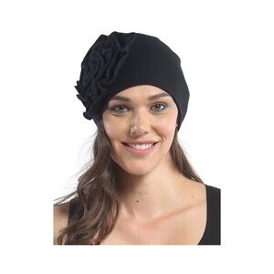 ZOE CUOTURE EUC Big Flower Cashmere Hat In Black O/S